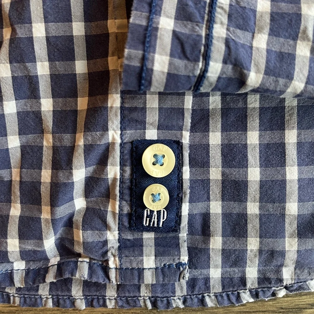 Gap Kids Toddler Boy Long Sleeve Button Down Dress Shirt Blue Plaid Small 6/7